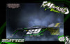 Scatter: Green and yellow racing car example. Design available for Mr. Kustoms RC body wraps.