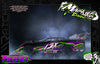 Turbo: Purple and green racing car example. Design available for Mr. Kustoms RC body wraps.
