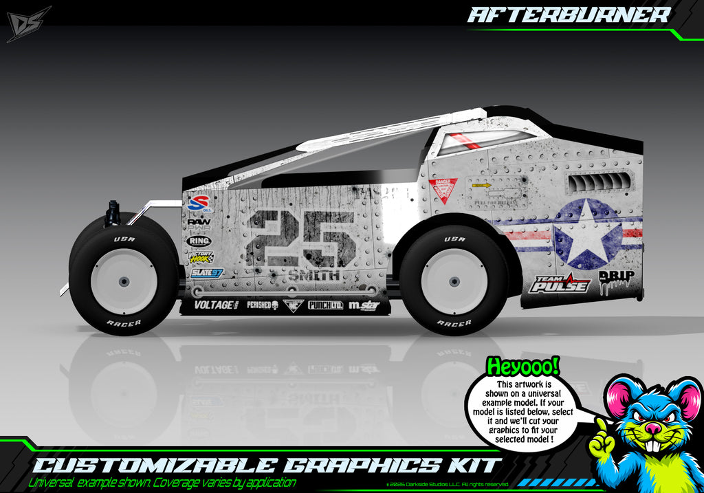 'Afterburner' Customizable Decal Skin Kit Fits Salvas Mudboss / SE2 Sprint Lexan Body For Traxxas Slash Dirt Oval Short Course Racing | Darkside Studio Arts LLC - 1