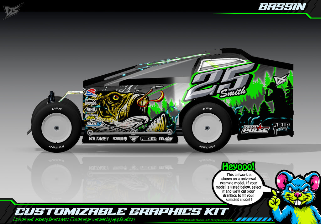 'Bassin' Customizable Decal Skin Kit Fits Salvas Mudboss / SE2 Sprint Lexan Body For Traxxas Slash Dirt Oval Short Course Racing | Darkside Studio Arts LLC - 1