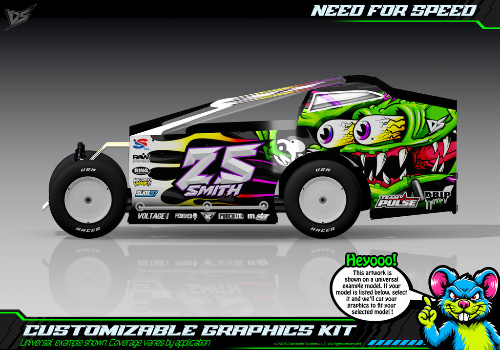 'Need For Speed' Customizable Decal Skin Kit Fits Salvas Mudboss / SE2 Sprint Lexan Body For Traxxas Slash Dirt Oval Short Course Racing | Darkside Studio Arts LLC - 1