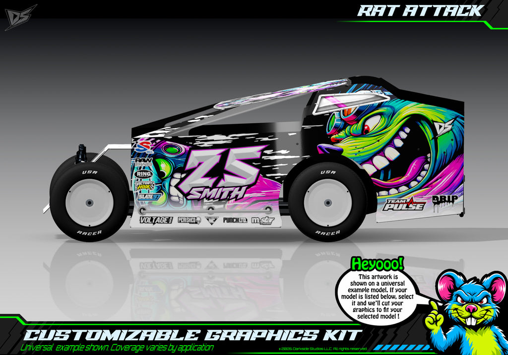 'Rat Attack' Customizable Decal Skin Kit Fits Salvas Mudboss / SE2 Sprint Lexan Body For Traxxas Slash Dirt Oval Short Course Racing | Darkside Studio Arts LLC - 1