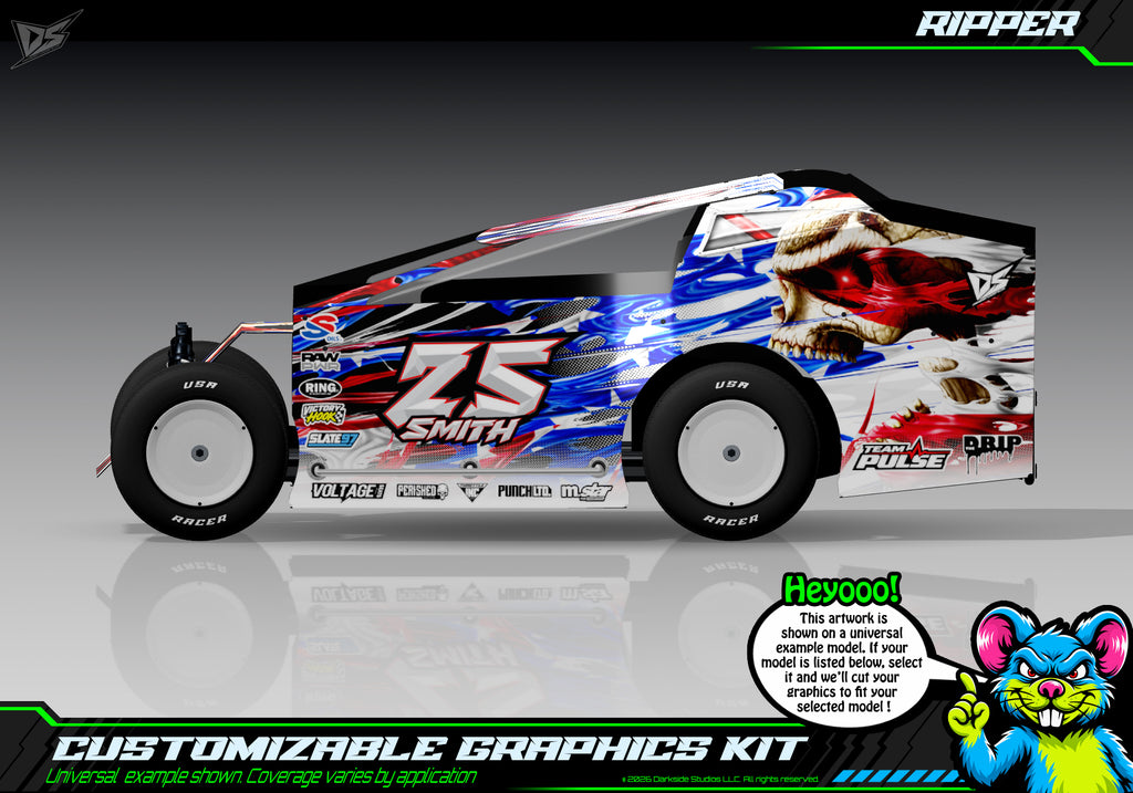 'Ripper' Customizable Decal Skin Kit Fits Salvas Mudboss / SE2 Sprint Lexan Body For Traxxas Slash Dirt Oval Short Course Racing | Darkside Studio Arts LLC - 1