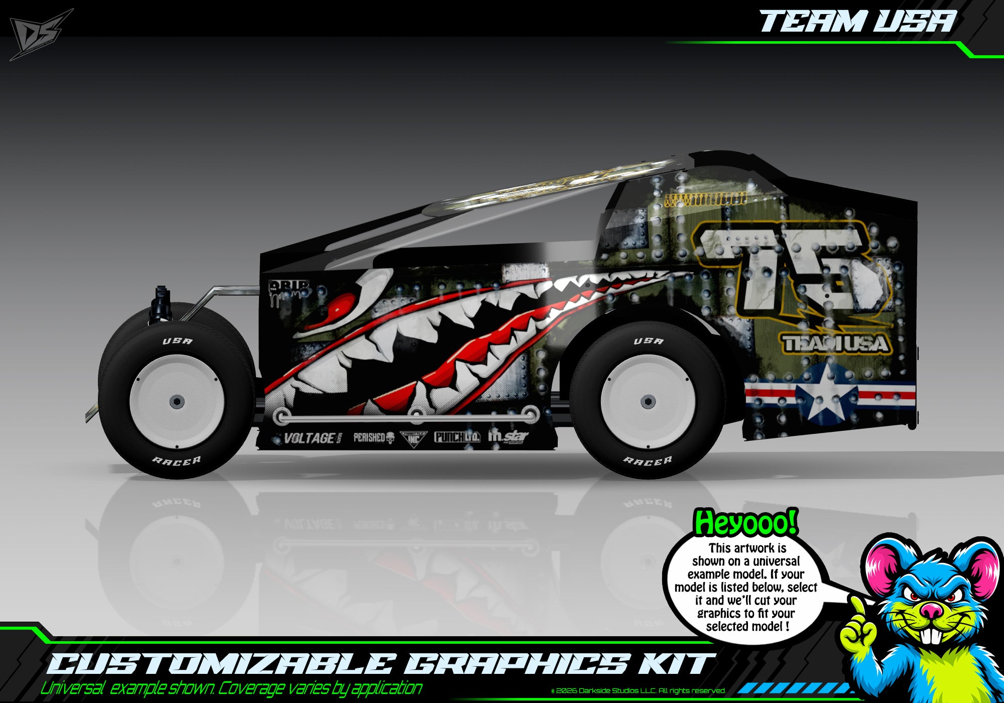 'Team USA' Customizable Decal Skin Kit Fits Salvas Mudboss / SE2 Sprint Lexan Body For Traxxas Slash Dirt Oval Short Course Racing | Darkside Studio Arts LLC - 1