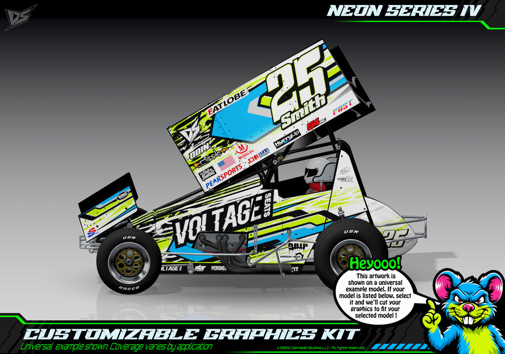 'Neon Series IV' Themed Graphics Wrap Kit Fits Losi® 22S Sprint Car OEM Body | Pro-Line Lightweight Body | Darkside Studio Arts LLC - 1