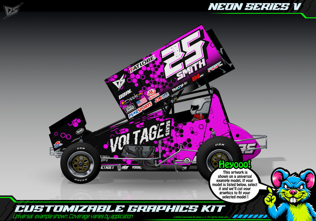 'Neon Series V' Themed Graphics Wrap Kit Fits Losi® 22S Sprint Car OEM Body | Pro-Line Lightweight Body | Darkside Studio Arts LLC - 1