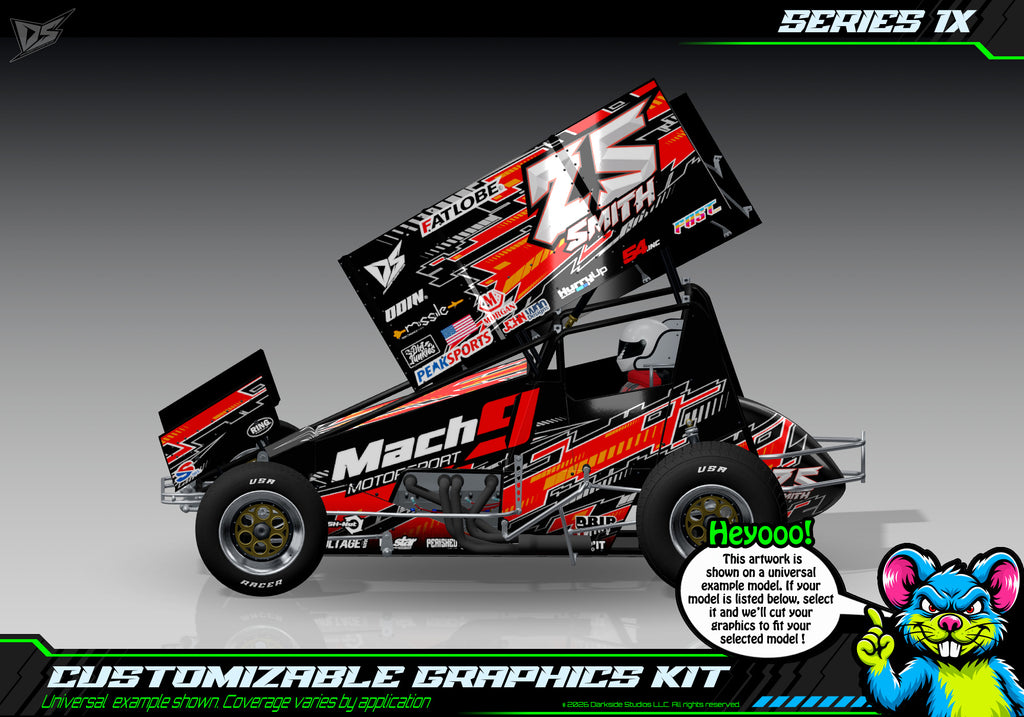'Series 1X' Themed Graphics Wrap Kit Fits Losi® 22S Sprint Car OEM Body | Pro-Line Lightweight Body | Darkside Studio Arts LLC - 1