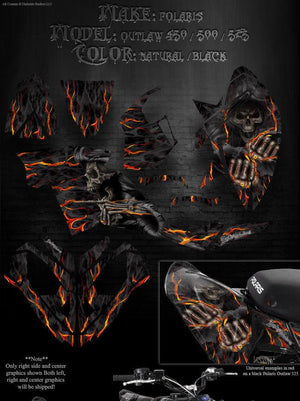 Graphics Kit For Polaris 2006-08 450 500 525 Outlaw "Hell Ride"  Decals  For Oem Parts - Darkside Studio Arts LLC.