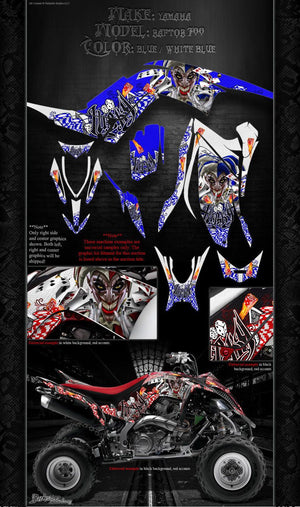 Graphics Kit For Yamaha Raptor 700 2013-2023 "Lucky"  Wrap Skin Full Coverage Blue White - Darkside Studio Arts LLC.