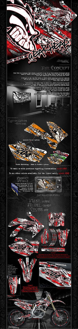 Graphics For Honda 2002-2008 Crf450  Wrap "Gear Head" Decal  Skulls Custom - Darkside Studio Arts LLC.