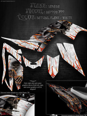 Graphics Kit For Yamaha 2006-2012 Raptor 700 "Hell Ride" Natural /  White  For Oem Fender - Darkside Studio Arts LLC.
