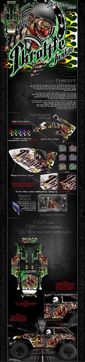 'THROTTLE JUNKIE' GRAPHICS SKIN KIT FITS AXIAL SCX10 DEADBOLT RC BODY PANELS # AX04039 - Darkside Studio Arts LLC.