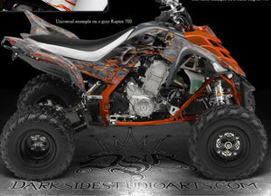 Graphics Kit For Yamaha 2006-2012 Raptor 700 "Hell Ride"  Wrap Decals  Blue / Black - Darkside Studio Arts LLC.