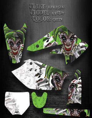 Graphics Kit For Kawasaki 2004-2005 Kx250F Kxf250  "The Jesters Grin" Green Joker - Darkside Studio Arts LLC.