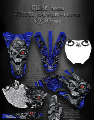 Graphics Kit For Yamaha 2006-2009 Yz250F Yz450F 4-Stroke  "Machinehead" Blue Skull - Darkside Studio Arts LLC.