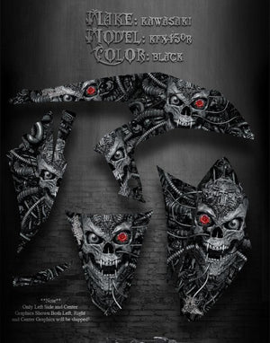 Graphics Kit For Kawasaki Kfx450 Kfx450R All Years  "Machinehead" Skull Black - Darkside Studio Arts LLC.