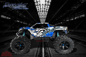 'Gear Head' Graphics Wrap Decals Blue Fits Oem Tra3911 Body Parts Traxxas E-Maxx - Darkside Studio Arts LLC.