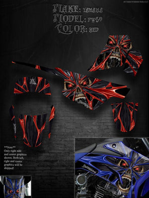 Graphics Kit For Yamaha Pw50 Pee-Wee Decals Wrap  "The Demons Within" For Red Parts - Darkside Studio Arts LLC.