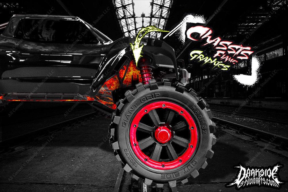 'Hell Ride' Aftermarket Hop Up Printed Flames Graphics Fits Shock Towers On Traxxas X-Maxx 6S 8S Chassis | Darkside Studio Arts LLC.