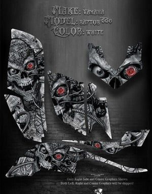 Graphics Kit For Yamaha Raptor 660 Atv  "Machinehead" White Model Skull - Darkside Studio Arts LLC.