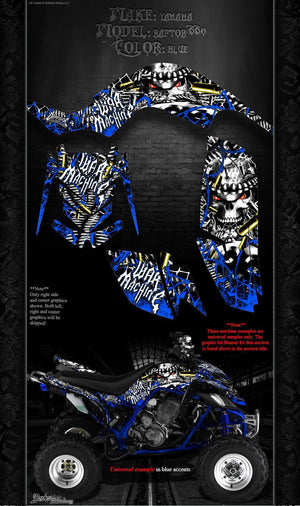 Graphics Kit For Yamaha Raptor 660  Wrap Decal  "War Machine" Fits Oem Parts Blue - Darkside Studio Arts LLC.