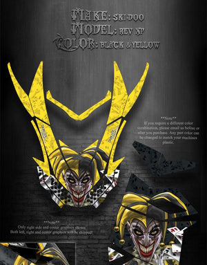 Ski-Doo Xp Rev 08-12 "The Jesters Grin" Hood & Sides Graphics Black & Yellow Mxz - Darkside Studio Arts LLC.