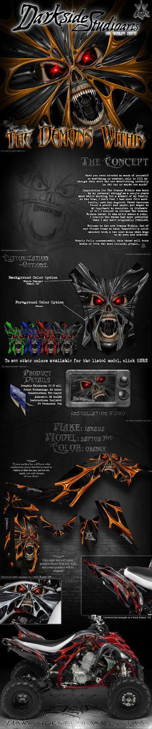 Graphics Kit For Yamaha 2006-2012 Raptor 700 "The Demons Within" Orange   Decal Set - Darkside Studio Arts LLC.