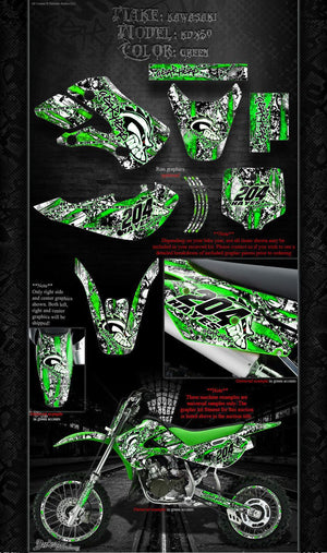 Graphics Kit For Kawasaki 2003-2006 Kdx50 "Gear Head" Skull  Wrap Decals - Darkside Studio Arts LLC.