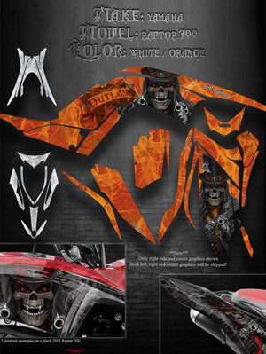 Graphics Kit For Yamaha 2013-2023 Raptor 700 "The Outlaw"  Decals  White Orange Edition - Darkside Studio Arts LLC.
