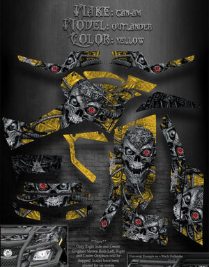Graphics Kit For Can-Am Outlander '06-'11 500 650 800R  Stickers "Machinehead" Ylw Skulls - Darkside Studio Arts LLC.