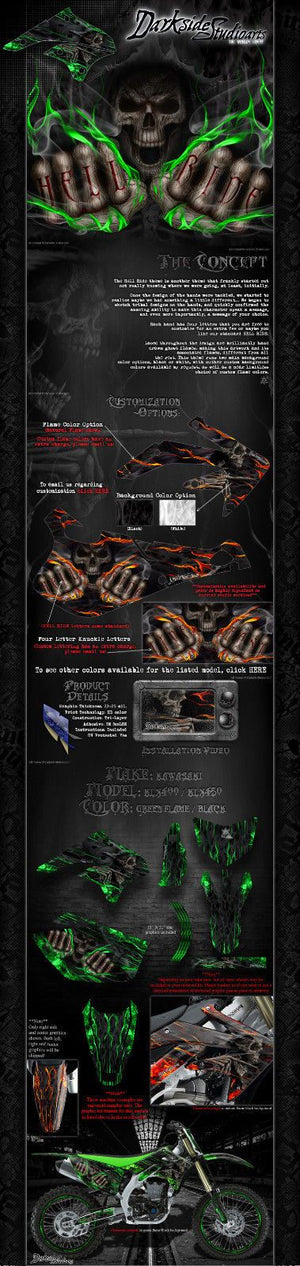 Graphics Kit For Kawasaki 2008-2012 Klx400 Klx450 "Hell Ride"  Wrap Decals For Oem Parts - Darkside Studio Arts LLC.