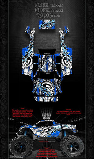 'Gear Head' Graphics Wrap Decals Blue Fits Oem Tra3911 Body Parts Traxxas E-Maxx - Darkside Studio Arts LLC.