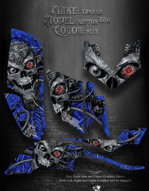 Graphics Kit For Yamaha Raptor 660 Atv  "Machinehead" Blue Model Skull - Darkside Studio Arts LLC.