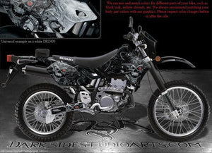 Graphics Kit For Suzuki 2000-2024 Drz400  Decals Kit "Machinehead" Drz400Sm Parts Black - Darkside Studio Arts LLC.