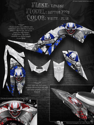 Graphics Kit For Yamaha Raptor 700 700R  2006-2012 "The Freak Show" White With Blue Decal - Darkside Studio Arts LLC.