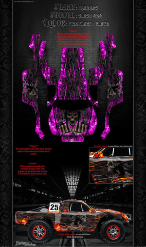 'Hell Ride' Graphics Skin Kit Fits Traxxas Slash 4X4 Oem Lexan Body Pink Flame - Darkside Studio Arts LLC.