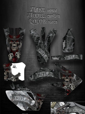 Graphics For Honda 2004-2009 Crf250 Crf250R  Decals  "The Outlaw" Skulls Black 05 - Darkside Studio Arts LLC.