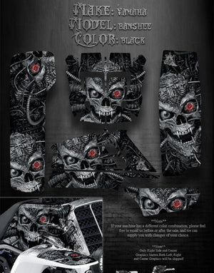 Graphics Kit For Yamaha Banshee  Decals Set "Machinehead" For Black Plastics Parts Skull - Darkside Studio Arts LLC.