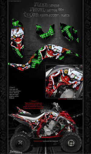 Graphics Kit For Yamaha Raptor 660 (All Years) Wrap Decal  Set  'Stiff Upper Lip' Green - Darkside Studio Arts LLC.