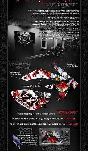 Graphics Kit For Kawasaki 2003-2006 Kdx50 "Stiff Upper Lip" Crazy Clown  Wrap Decals - Darkside Studio Arts LLC.