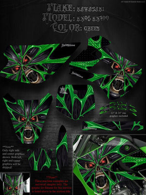 Graphics Kit For Kawasaki 1998-2013 Kx85 Kx100  "The Demons Within" For Green Parts - Darkside Studio Arts LLC.