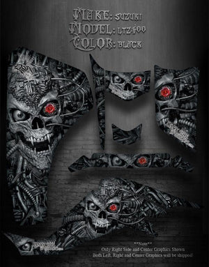 Graphics Kit For Suzuki 03-08 Ltz400 Z400 Quadsport Atv  "Machinehead" Black Model Skull - Darkside Studio Arts LLC.