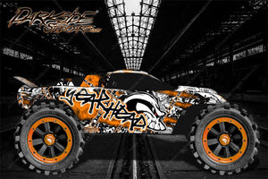 'Gear Head' Graphics Wrap Skin Fits Traxxas Rustler Lexan Body Parts Orange Edition - Darkside Studio Arts LLC.