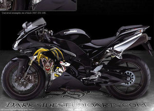 Graphics Kit For Kawasaki Zx-10R 2006-2007 "The Jesters Grin"  For Black Fairing Parts - Darkside Studio Arts LLC.