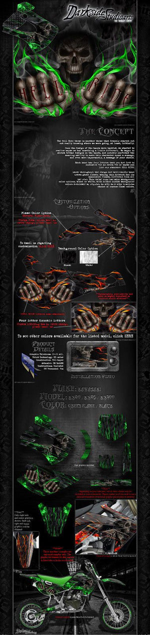 Graphics Kit For Kawasaki 1994-2016 Kx80 Kx85 Kx100 "Hell Ride"  Wrap Decals  Flames - Darkside Studio Arts LLC.