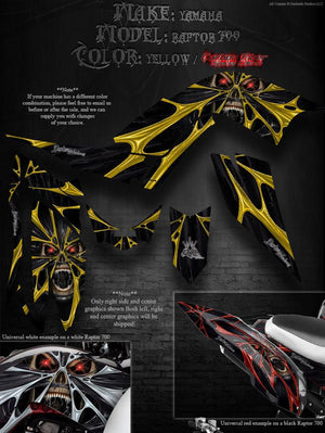 Graphics Kit For Yamaha 2006-2012 Raptor 700 "The Demons Within" Yellow Carbon Edition - Darkside Studio Arts LLC.