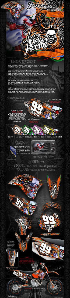 "Ticket To Ride" Graphics Wrap Decals Fits Ktm 2008-2011 Exc Xcw 250 300 450 525 - Darkside Studio Arts LLC.