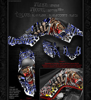GRAPHICS KIT FOR YAMAHA RAPTOR 660  DECAL WRAP BLUE "THROTTLE JUNKIE" FOR OEM PLASTICS - Darkside Studio Arts LLC.
