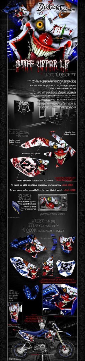 Graphics Kit For Yamaha All Years Pw50 Pw80 Peewee "Stiff Upper Lip" Crazy Clown  Wrap - Darkside Studio Arts LLC.