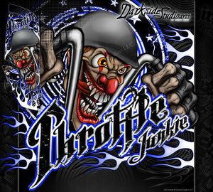 GRAPHICS KIT FOR YAMAHA RAPTOR 660  DECAL WRAP BLUE "THROTTLE JUNKIE" FOR OEM PLASTICS - Darkside Studio Arts LLC.